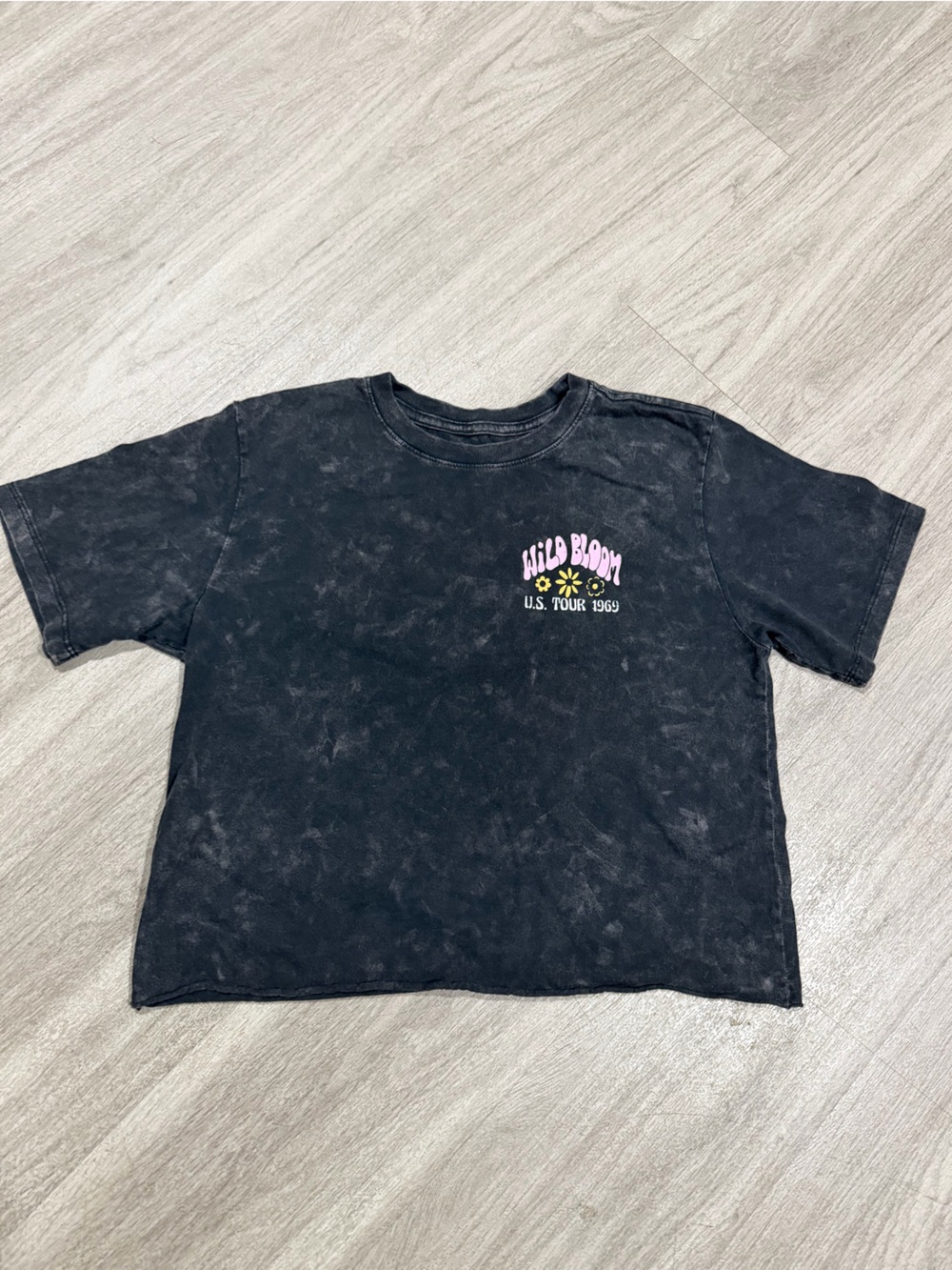 Fifth Sun Black Acid-Wash Kids T-Shirt with Pink & Yellow Graphic